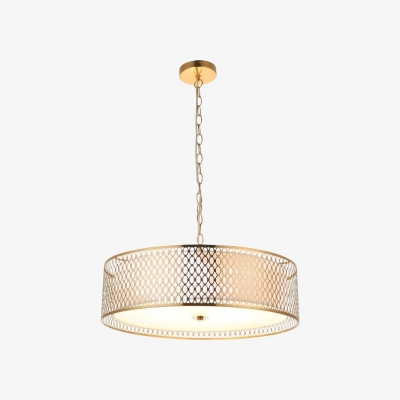 Liorin Geometric Pendant Lamp - Modern Fretwork Metal and Fabric Shade Pendant for Interiors T906