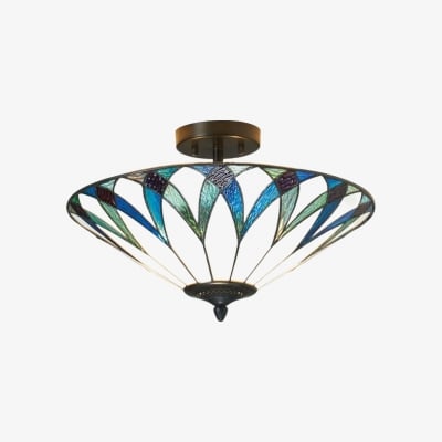 Lampa sufitowa Tiffany Semi Flush firmy TF Allanton – abażur w stylu secesyjnym do salonu lub jadalni T1006