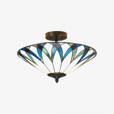 TF Allanton Tiffany Semi Flush Ceiling Light - Art Nouveau Patterned Shade for Living or Dining T1006