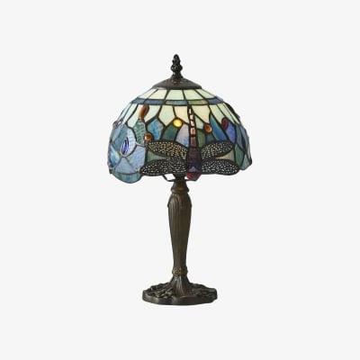 Lampa stołowa TF Dragonfly ręcznie cięta – witraż w stylu vintage do sypialni lub salonu T964