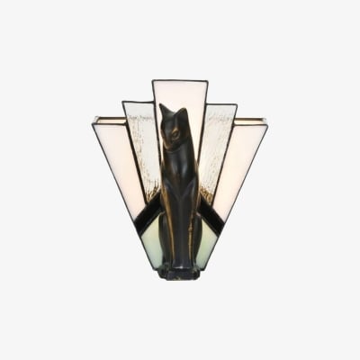 TF Felix Table Lamp - Art Deco Design with Glass Shade and Cat Figurine for Living Room or Bedroom T986