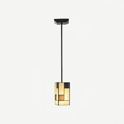 TF Manchester Art Deco Pendant Light - Geometric Stained-Glass Hanging Lamp for Living Room or Dining T884