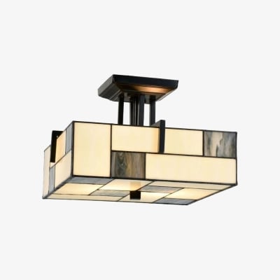 TF Manchester Ceiling Light - Stained Glass Fixture in Art Deco Style for Living Room or Hallway T915