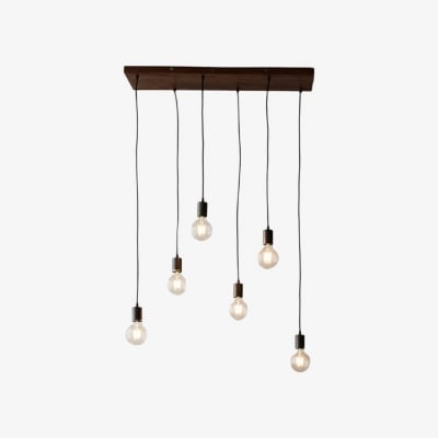 Lámpara colgante lineal Vornix de 6 luces - Lámpara industrial moderna con vigas de madera para isla de cocina y comedor T853