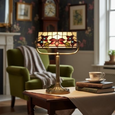 Lampa stołowa TF Camillo Dragonfly Witraż z falowaną krawędzią - Styl Tiffany Art Nouveau T980