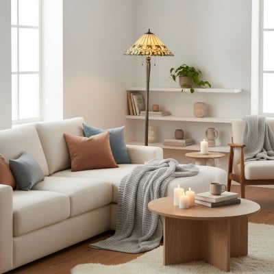 Lampa podłogowa z witrażem TF Jamelia – dekoracyjna lampa podłogowa z kloszem w odcieniu klejnotów, z mozaiką T864