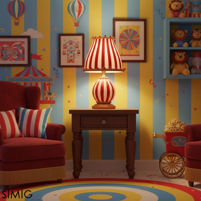 Retro cirkusstil röd- och vitrandig köttfärsbordslampa S278