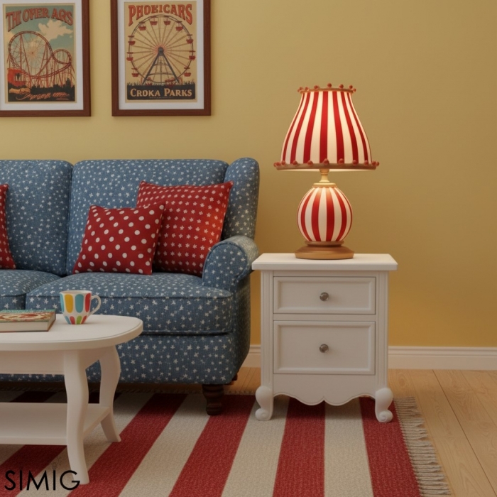 Retro cirkusstil röd- och vitrandig köttfärsbordslampa S278