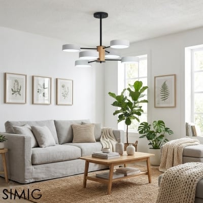 Modern ljuskrona i grendesign - Trä Sputnik LED-lampa för matsal S387