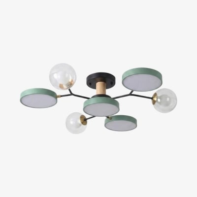 Modern rund LED-taklampa - grendesign med trädetaljer för sovrum S384