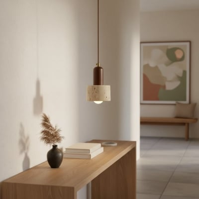 와비럼 미니멀리스트 일본산 트래버틴 원목 펜던트 조명 - 침실을 위한 우아한 홈 조명 T1100