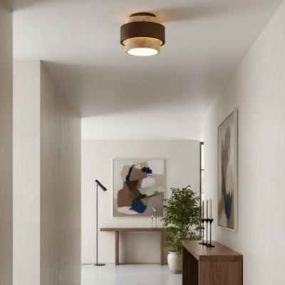 MokuStone 와비사비 트래버틴 천장 조명 - 가정용 질감 있는 석재 플러시 마운트 조명 T1103