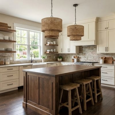 Rattanvo 듀얼 드럼 라탄 펜던트 조명 - 다이닝 공간 및 로비에 어울리는 유기적인 질감 T1087