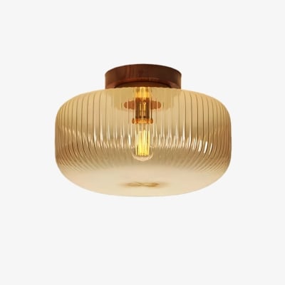 Amberflow Retro Amber Fluted Glass Ceiling Light – Round Flush Mount for Hallways and Entryways T1094