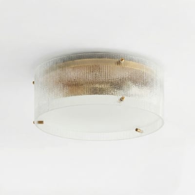 Glimmerove Fluted Glass Brass Round Ceiling Light – Rustic Chic Flush Mount for Living Rooms and Bathrooms T1101