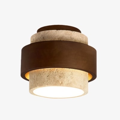 MokuStone 와비사비 트래버틴 천장 조명 - 가정용 질감 있는 석재 플러시 마운트 조명 T1103