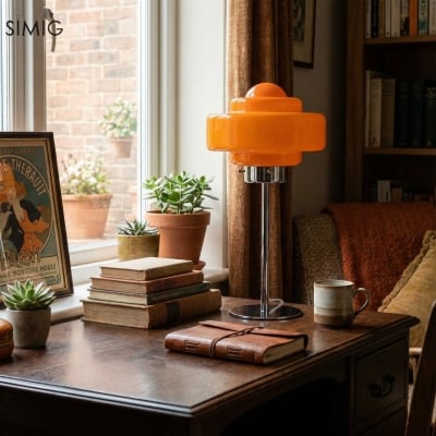 Modern Colored Glass Table Lamp – Retro Futuristic Accent for Living Room S391