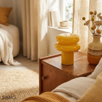 Lampe à Poser en Verre Opalescent Baya - Petite Lampe de Table Bauhaus Moderne pour Cuisine T422