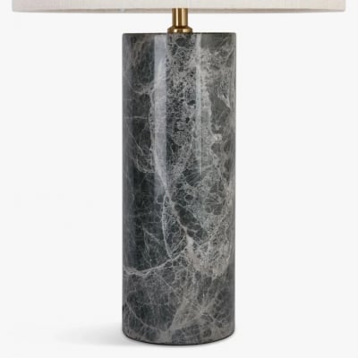 Minimalist Travertine Table Lamp – Linen Shade Bedside Light for Bedroom S409