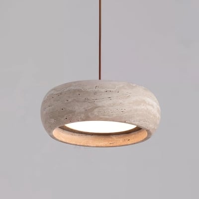 Travertine Donut Pendant Light – Minimalist Stone Lamp for Dining Room S410