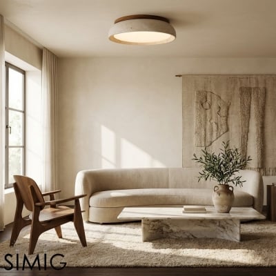 Torvella Travertin-Walnuss LED Runde Flache Deckenleuchte S290