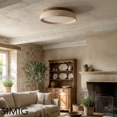 Lampadaire rond en travertin style Wabi Sabi - Éclairage pour salon S290