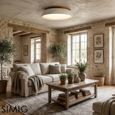 Lampadaire rond en travertin style Wabi Sabi - Éclairage pour salon S290