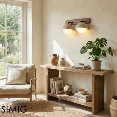 Vägglampa i naturlig travertin – Minimalistisk globlampa för hall S411