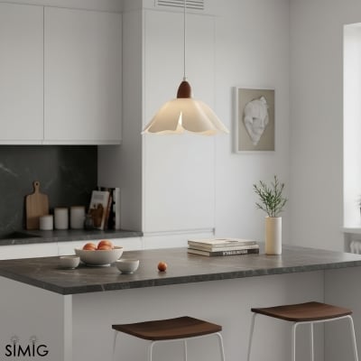 Francuska minimalistyczna, kremowa lampa wisząca – rzeźbiarska mała lampa wisząca do sypialni S402