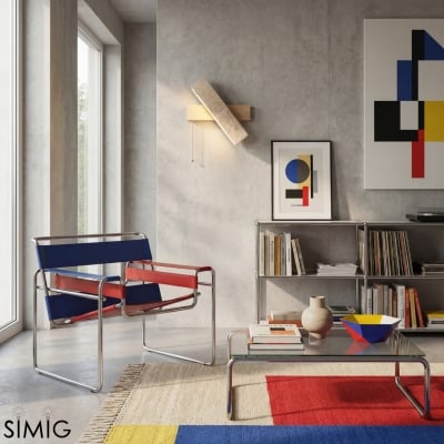 Rechteckige, drehbare Travertin-Wandleuchte mit Holzsockel S306