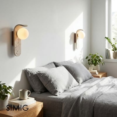 スケートボード風トラバーチンウォールランプ（木製ベース＆ガラスカバー付き）S326