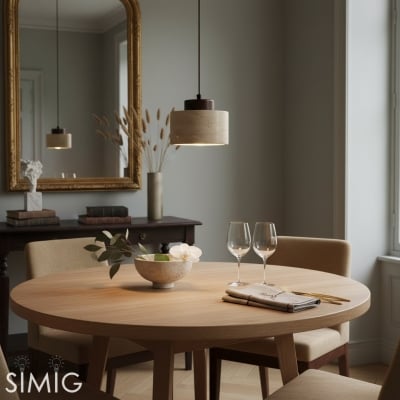 トラバーチン製モダンミニペンダントライト - キッチン用円筒形ストーン S412