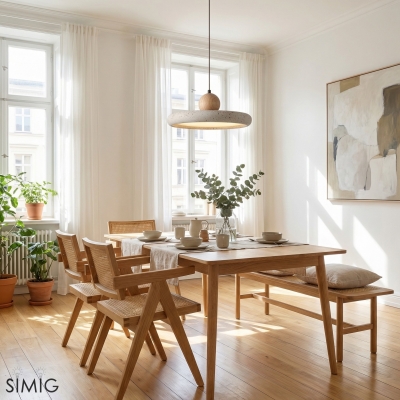 Moderne minimalistische Pendelleuchte aus Holz und Travertin M139