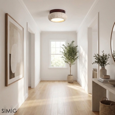 Elegante lampada da soffitto a forma di ciotola in travertino con base in legno o noce S299