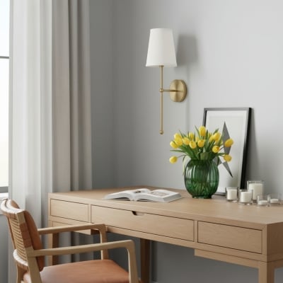 Mehara Minimalistische Gouden Wandlamp - Metaal en Stoffen Materiaal voor Woonkamer T1176