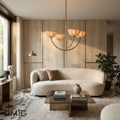 Loomis kroonluchter - elegante, met linnen beklede kap en messing afwerking, moderne hanglamp voor de woonkamer T1184