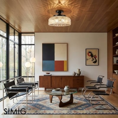 Zenarivo Vintage Plafondlamp met Bloemenmotief en Glazen Zijdelingse Plafondmontage - Moderne Cabine Stijl voor Woonkamer T1192