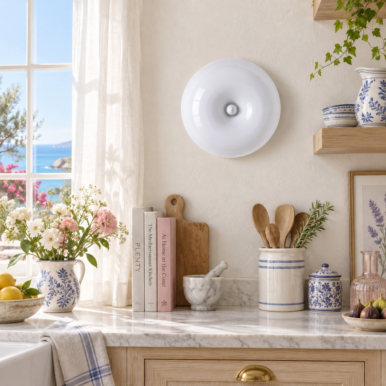 Shallow Mouth-Blown Glass Disc Light