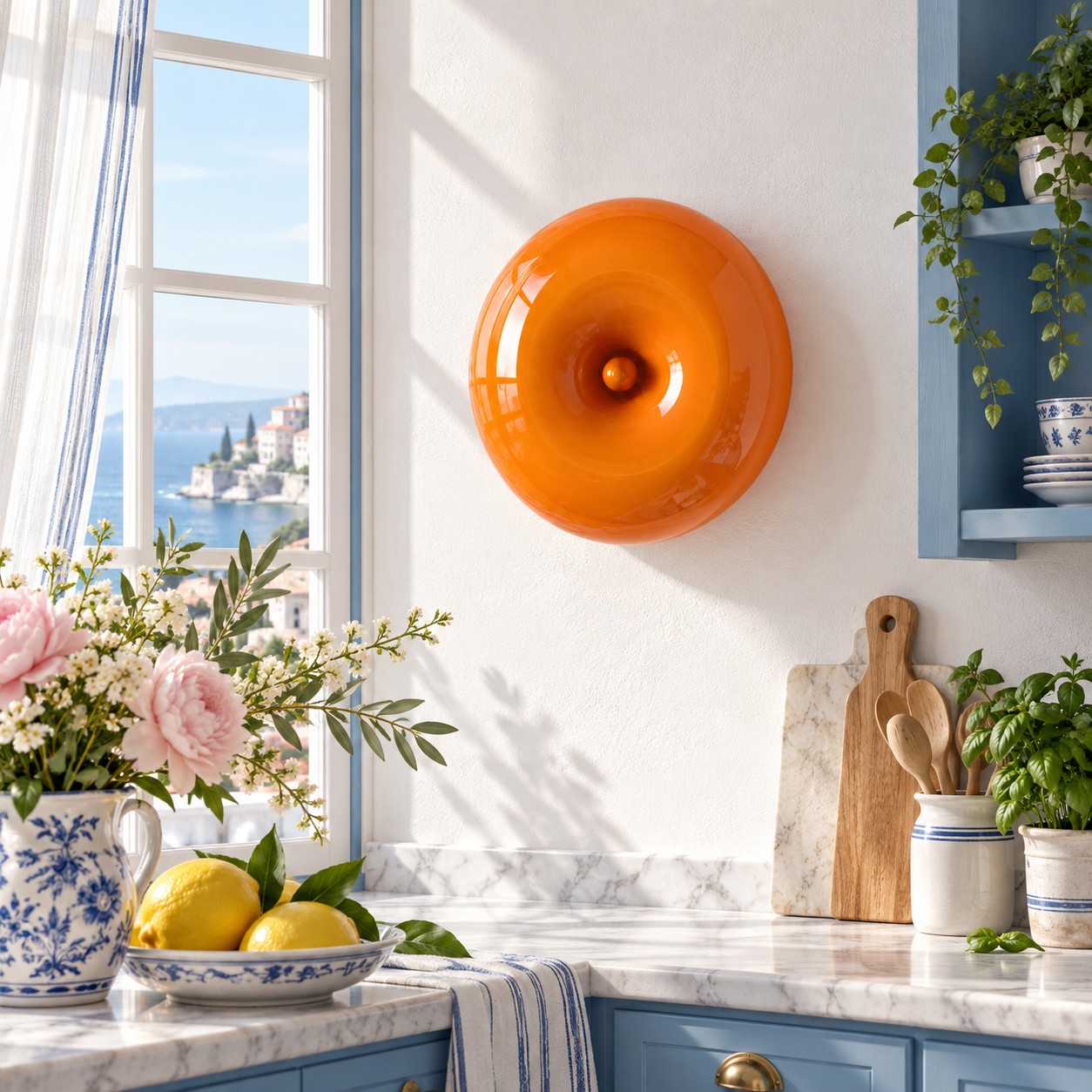 Shallow Mouth-Blown Glass Disc Light