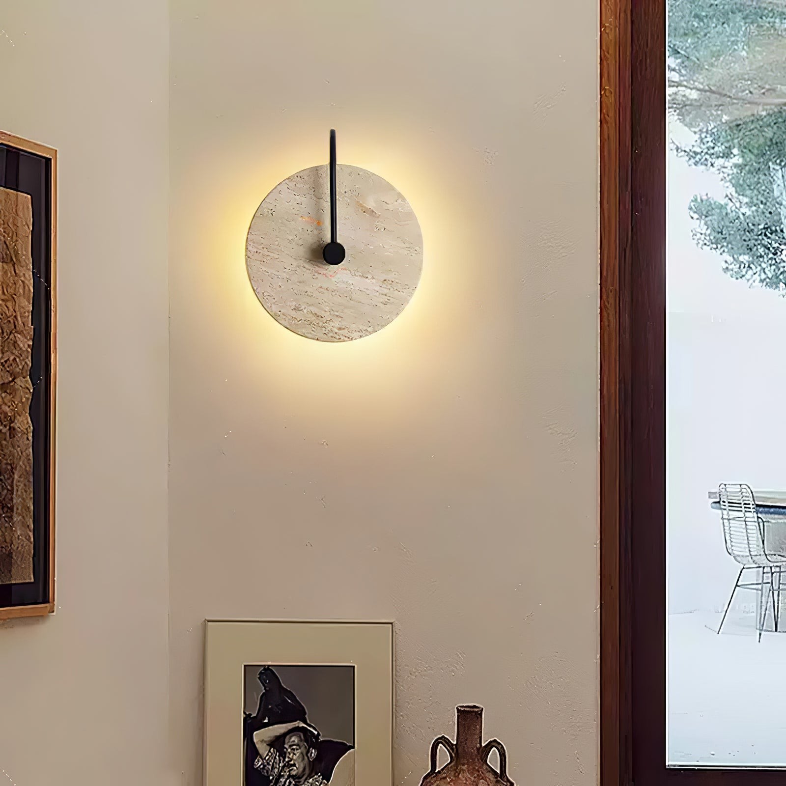 Simple Clock-Shaped Travertine Wall Lamp M509