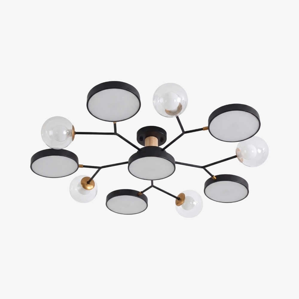 Modern Round LED Ceiling Lamp - Branch Design with Wood Accents for Bedroom S384