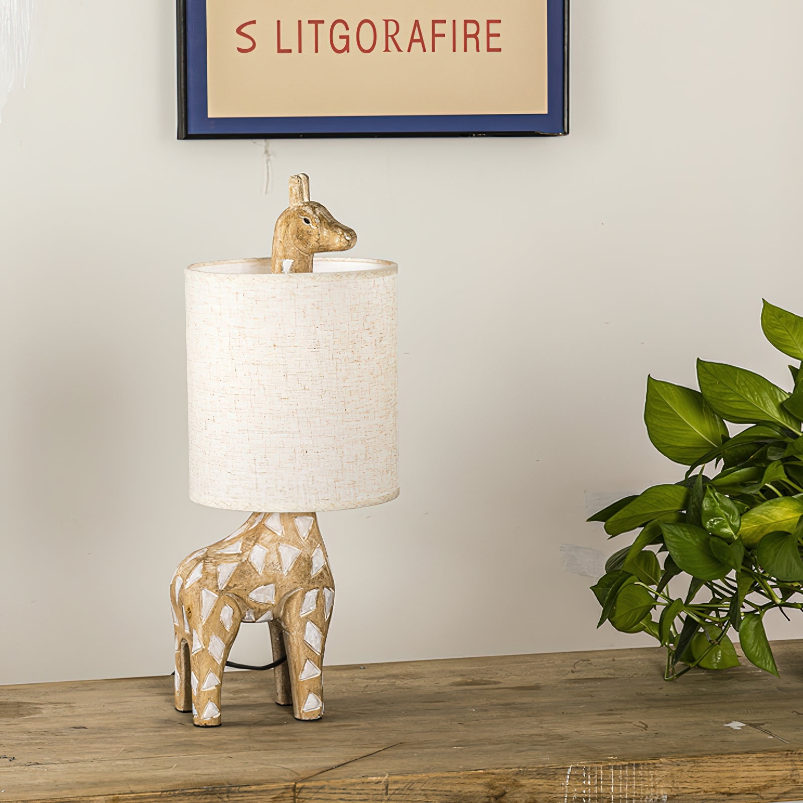 Carved Wood Animal Table Lamp T1745