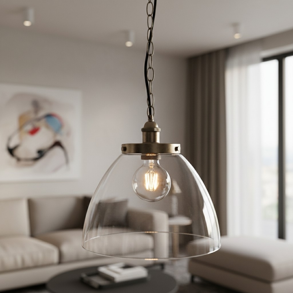 Novera Art Deco Dome Adjustable Height Glass Shade Pendant Light for Living Room T1008