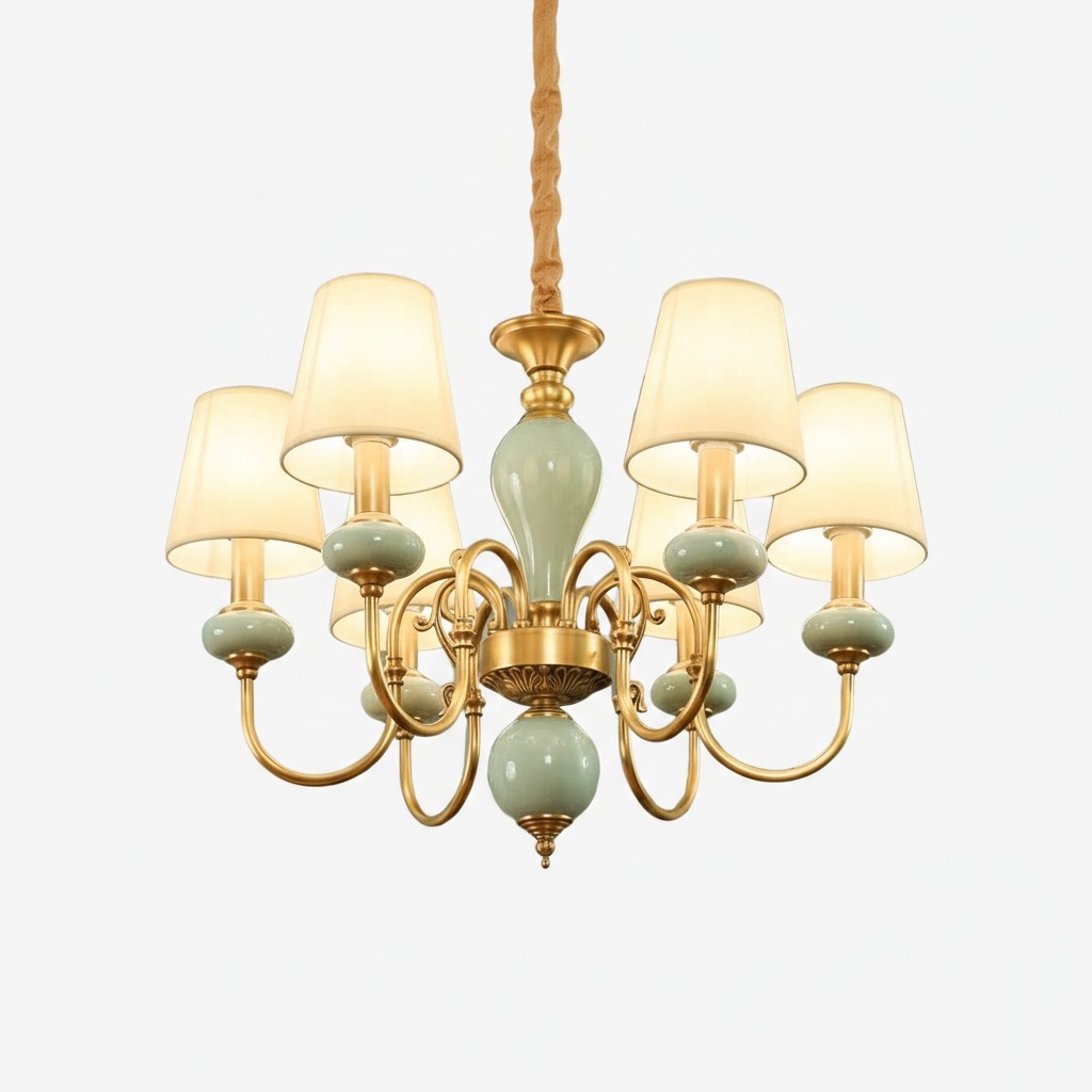 Altoris Series Branch Chandelier with Fabric Shades - Brass Ceramic Chandelier for Living Room T1141