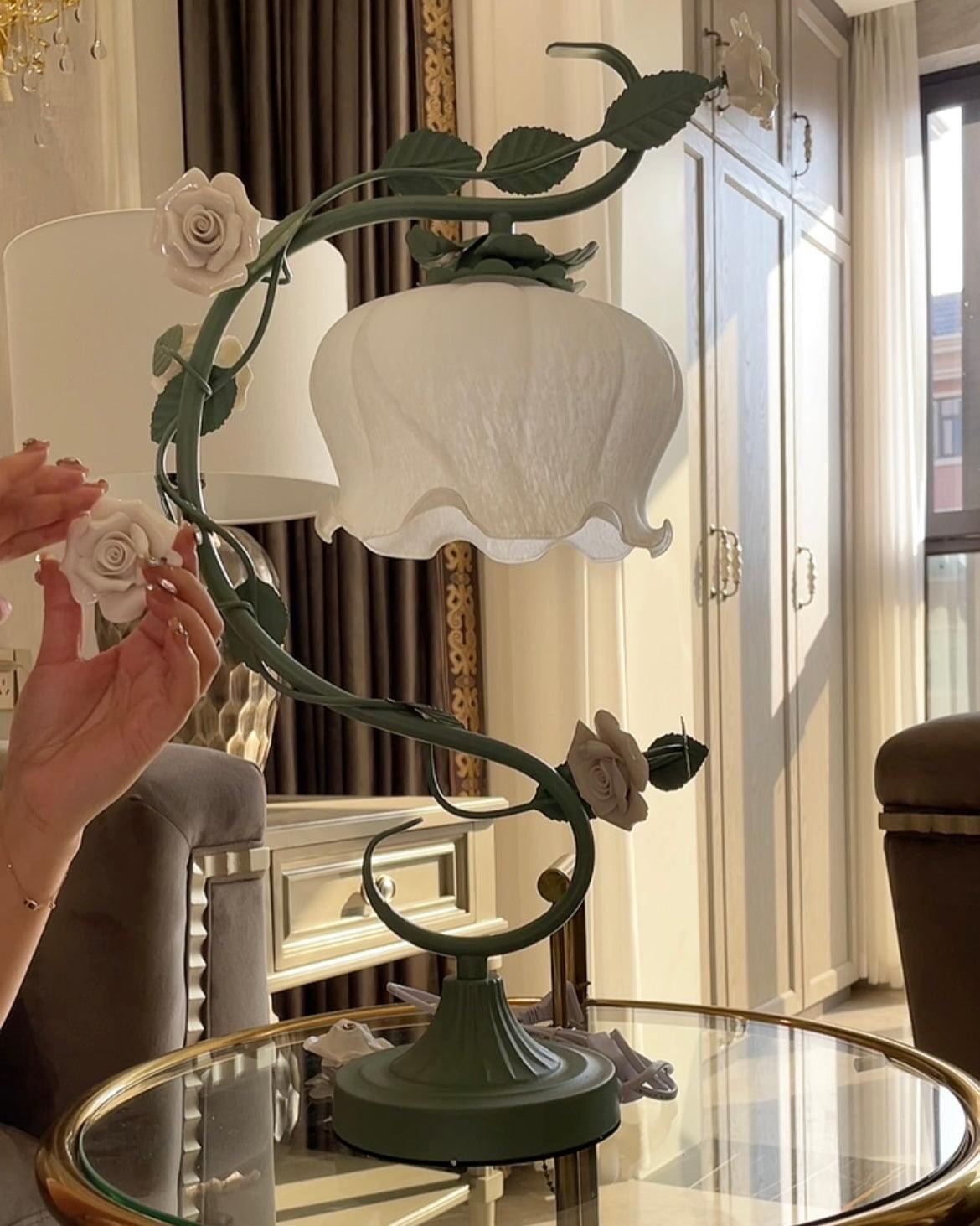 Green Pink White Rose Flower Table Lamp M107