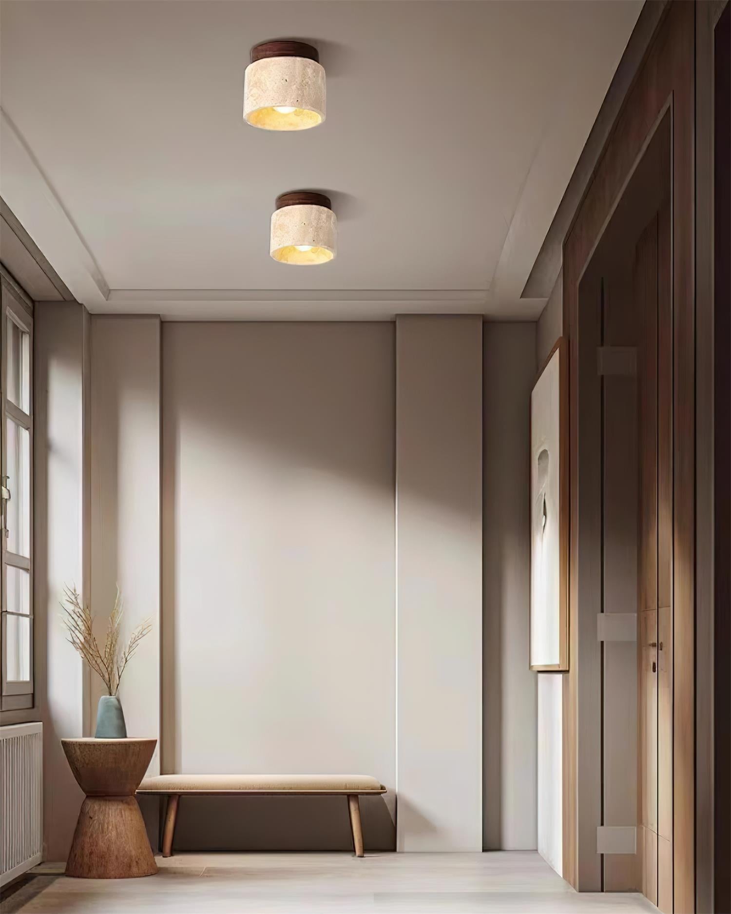 Travertine and Wood Design - Nordic Ceiling Light for Modern Spaces M98