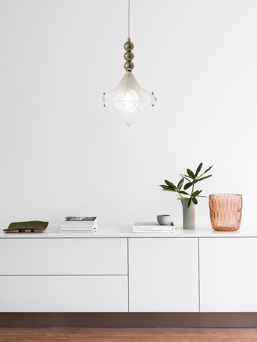 Art Deco Astris Elara Star Pendant Light - Frosted Glass Pendant with Geometric Style T434