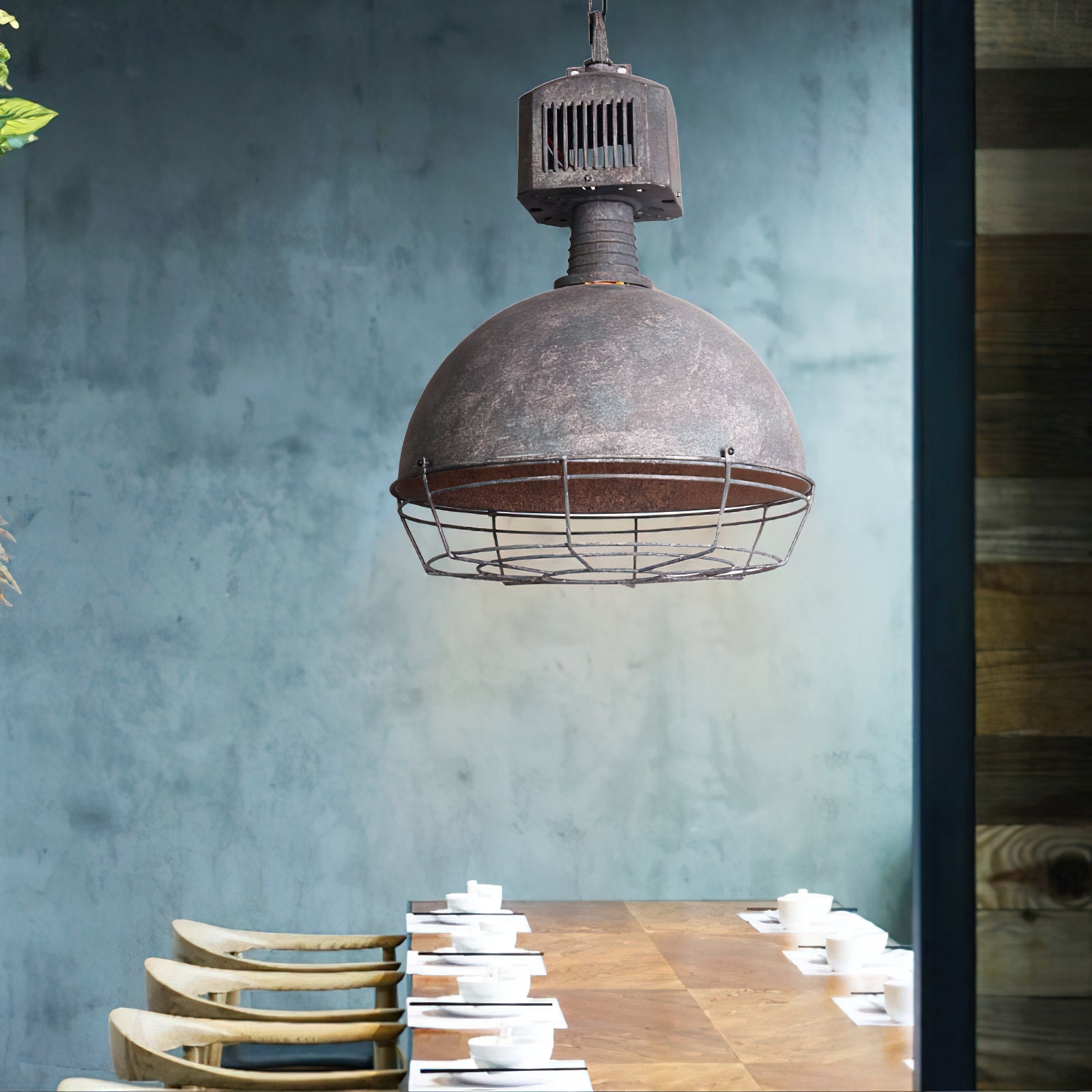 Caged Industrial Metal Pendant Light T1693