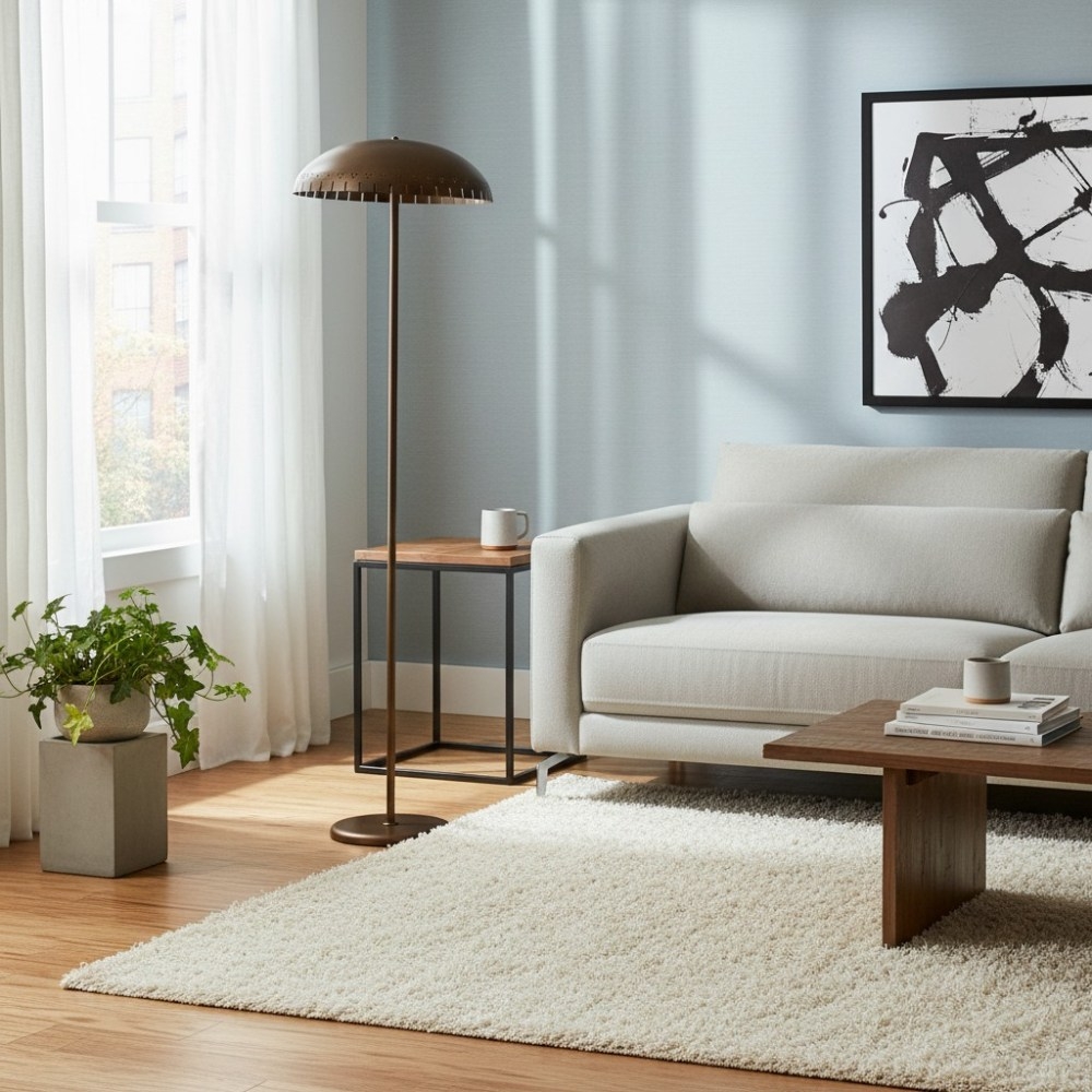 Lustrona Metal Standing Floor Lamp - Modern Half-Dome Shade Accent Light for Home Styling T676
