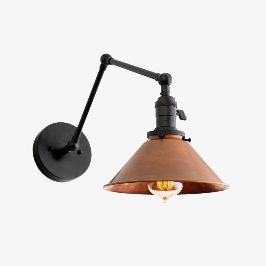 Conique Metal Industrial Wall Sconce with Adjustable Arm - Vintage Copper Cone Shade for Task Lighting T390